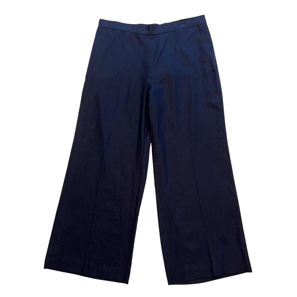 Nine West Navy Blue Linen Blend Coastal Minimalist Wide Leg Pants NWT Size XL